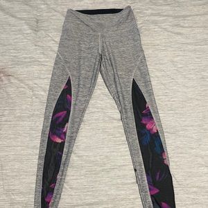 Grey high waisted leggings with blue and pink floral mesh Victoria Secret PINK